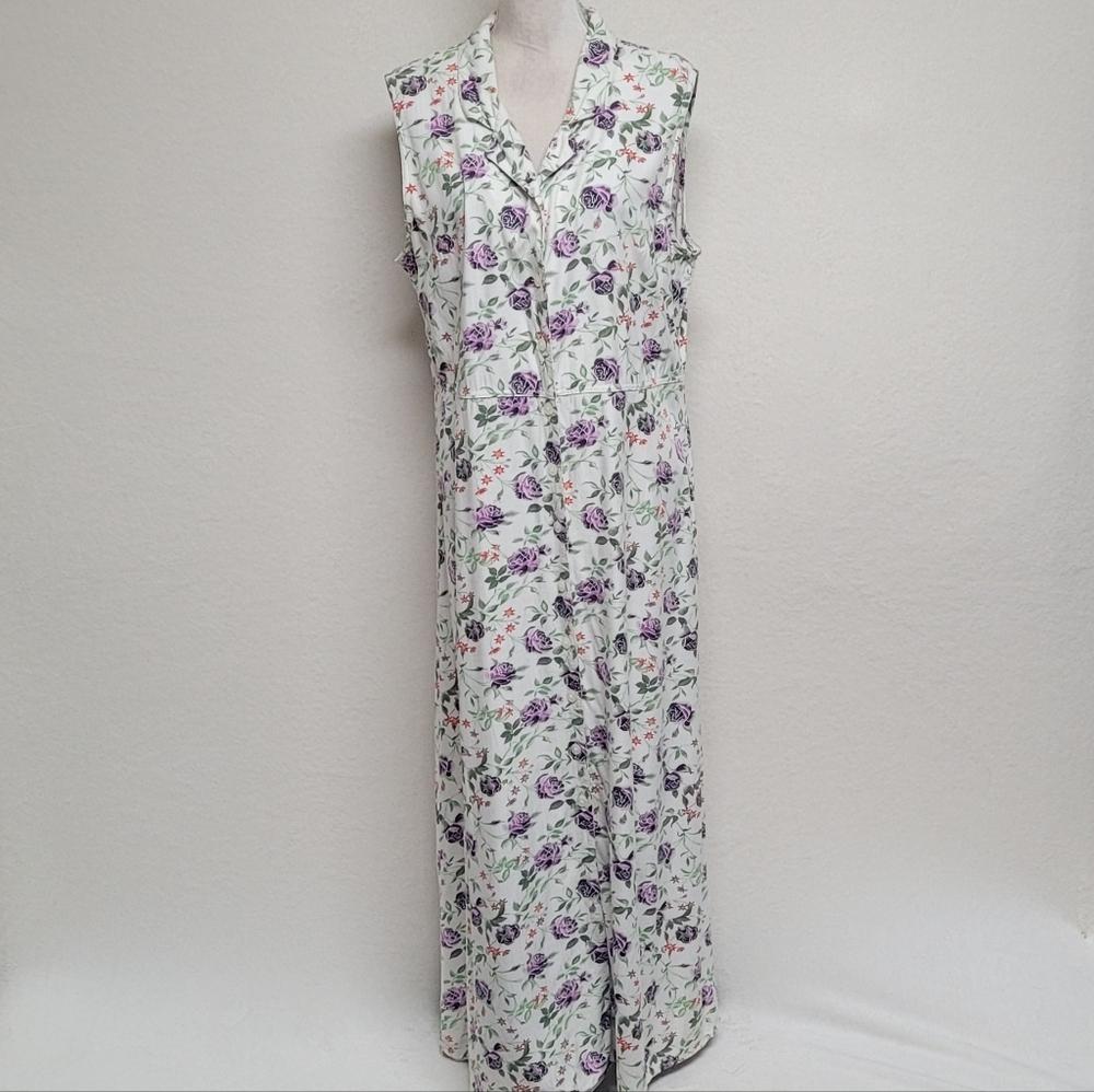 American Eagle Outfitters 80s Vintage White Purple Cabbage Rose Maxi Dress XL - Picture 11 of 12